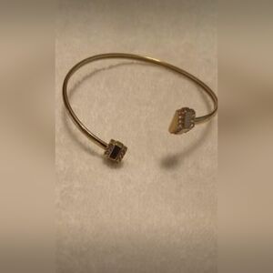 Women's Fossil Gold Tone Pave Rhinestone Double Ended Square Open Cuff Bracelet